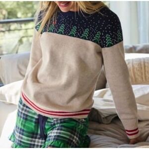 Lands End Sweater Holiday Sz 2XL Cotton Winter DrifterCrewneck Cardinal Trees